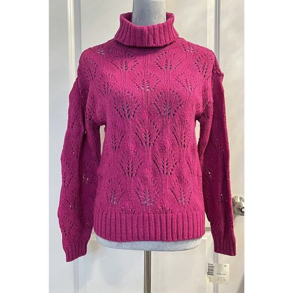 Liz Claiborne Wool Blend Open Hand Knit Sweater Jumper Pink Long Sleeve Size S - Picture 1 of 7